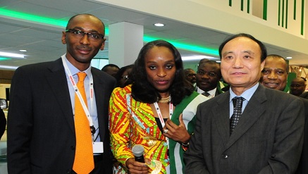 Dr. Omobola Johnson, minister of Communication Technology at Etisalat Stand at the just concluded ITU world conference in Doha, by her left is  Ibrahim Dikko, director, Government and Regulatory Affairs at Etisalat Nigeri